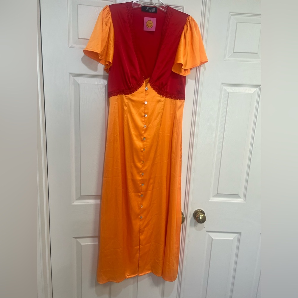 NWOT Dressed In Lala Women’s No Risk No Magic midi dress orange red Women…